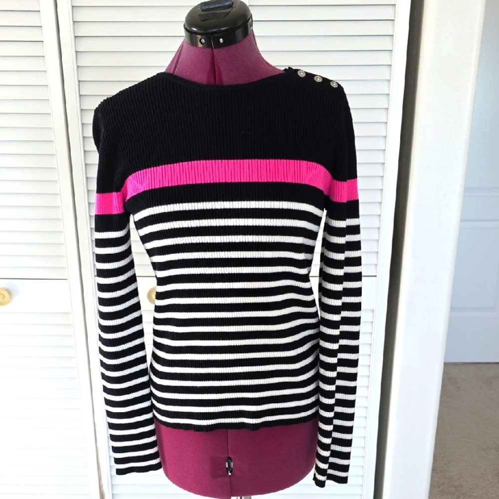 Ralph Lauren Black and Pink Striped Sweater Size M